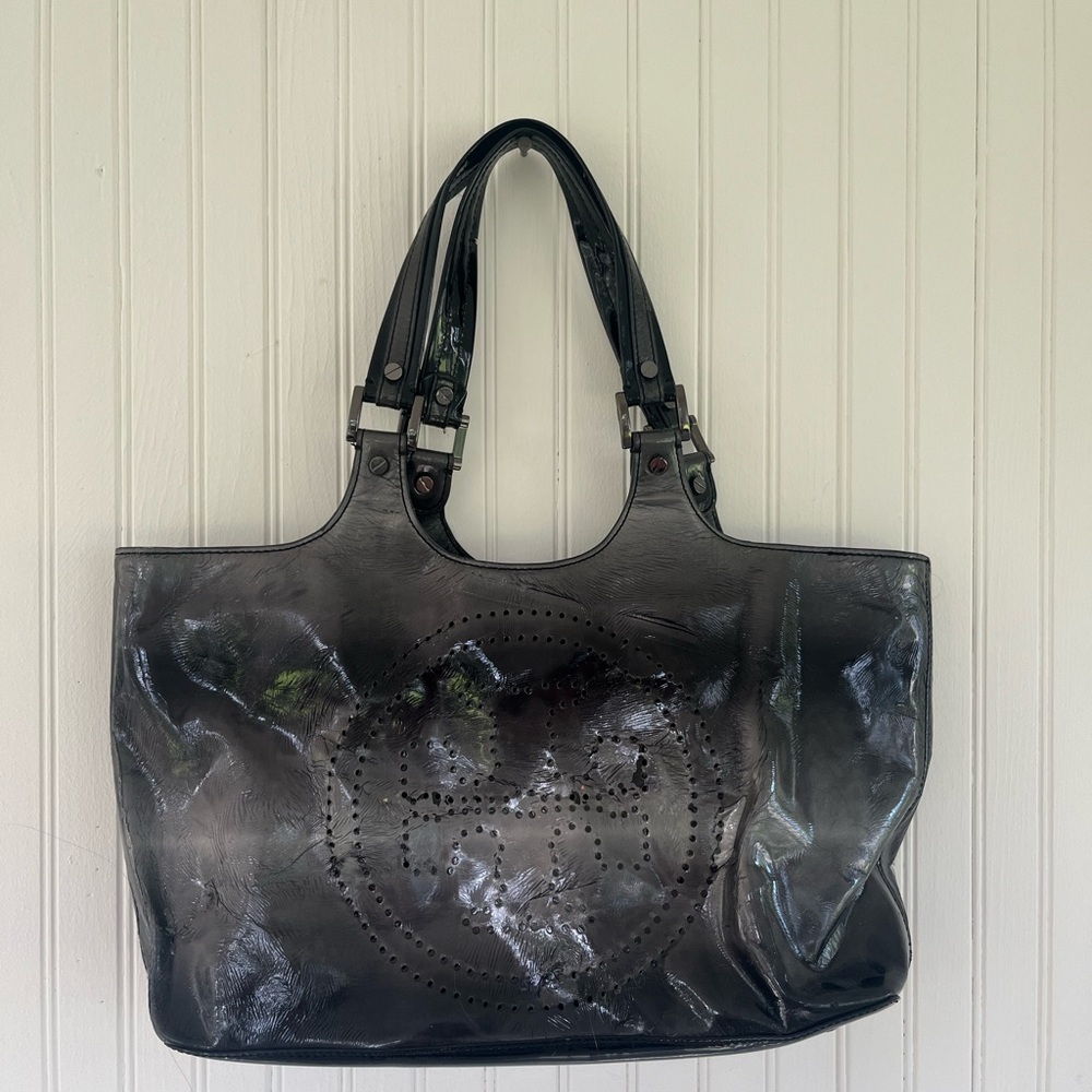 Tory Burch Bombe Gray Patent Leather Medium Tote